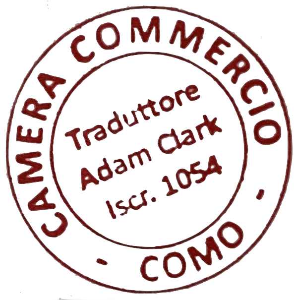 Adam Clark registered translator English italian Japanese at the chamber of commerce of como, italy