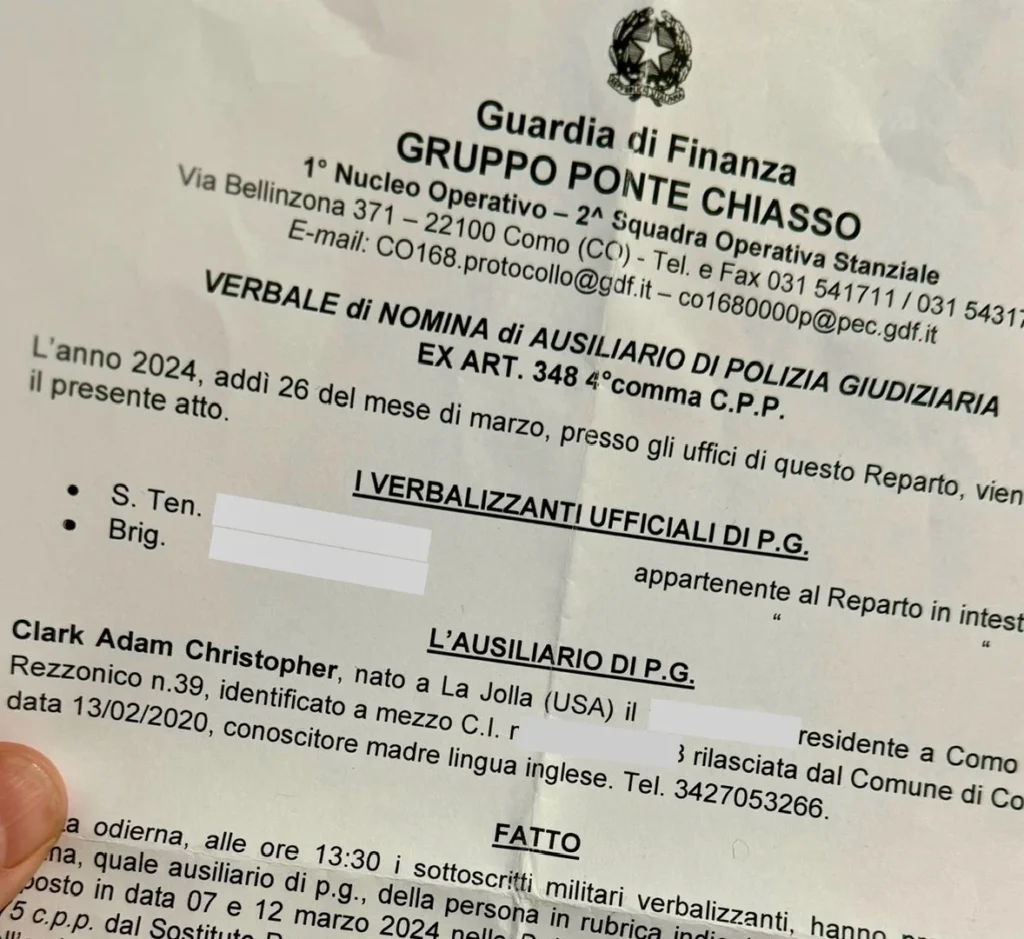 Traduzione di documenti del governo e la GdF da Adam Clark traduttore presso il tribunale di Como da italiano a inglese