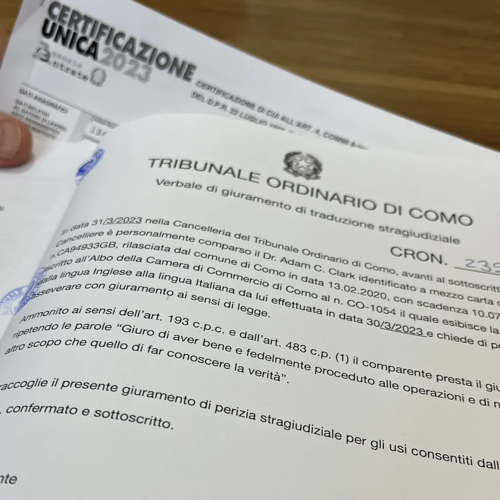 Traduzioni dei documenti finanziali da Adam Clark presso il tribunale di Como Italia